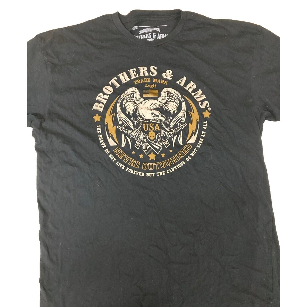 Brothers & Arms Mens Size XL "Never Outgunned"  Logo Black Short Sleeve T-Shirt